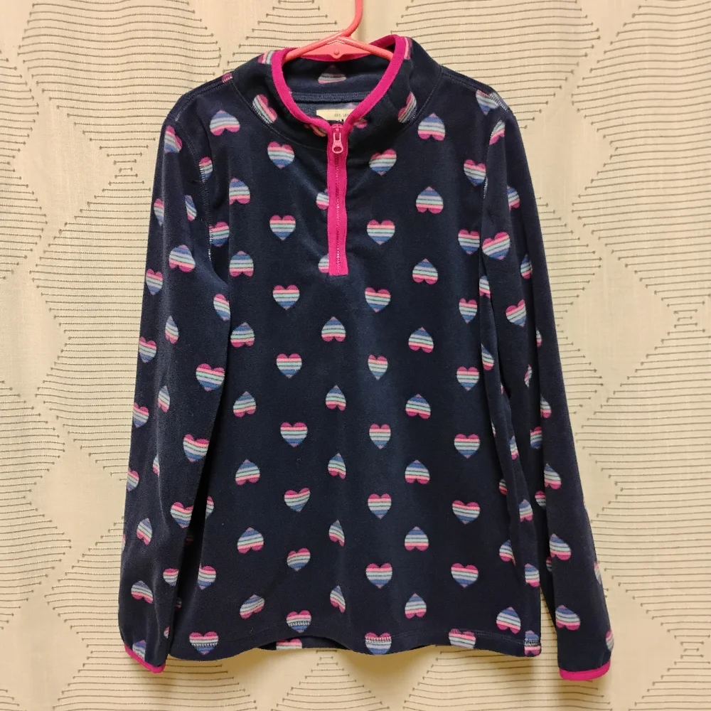 Oshkosh B'gosh Navy Heart Patterned Pullover with Pink Zipper Kids Girls Size 12